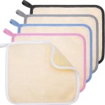 Tatuo 5 Pcs Exfoliating Face and Body Wash Cloths Towel Weave Bath Exfoliating Scrub Massage Bath Cloth for Women and Men, 10.63 x 9.05 Inch (White, Pink, Blue, Gray, Black Edge)