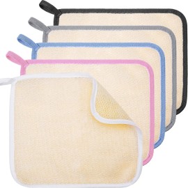 Tatuo 5 Pcs Exfoliating Face and Body Wash Cloths Towel Weave Bath Exfoliating Scrub Massage Bath Cloth for Women and Men, 10.63 x 9.05 Inch (White, Pink, Blue, Gray, Black Edge)