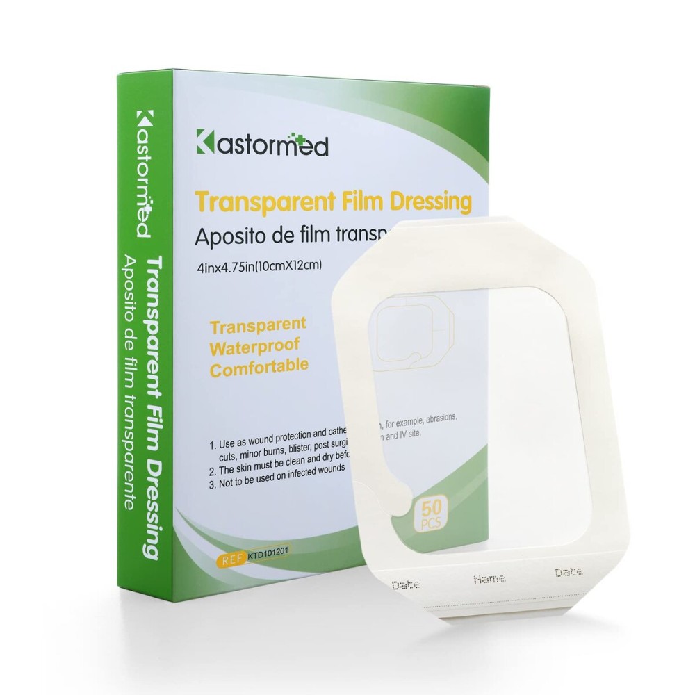 Transparent Film Dressing 4\'\' x 4.75\'\', 50 Packs, Waterproof Wound Cover Bandage, Post Surgical Shower or Tattoo Aftercare Bandage, IV Shield, Transparent Adhesive Patch