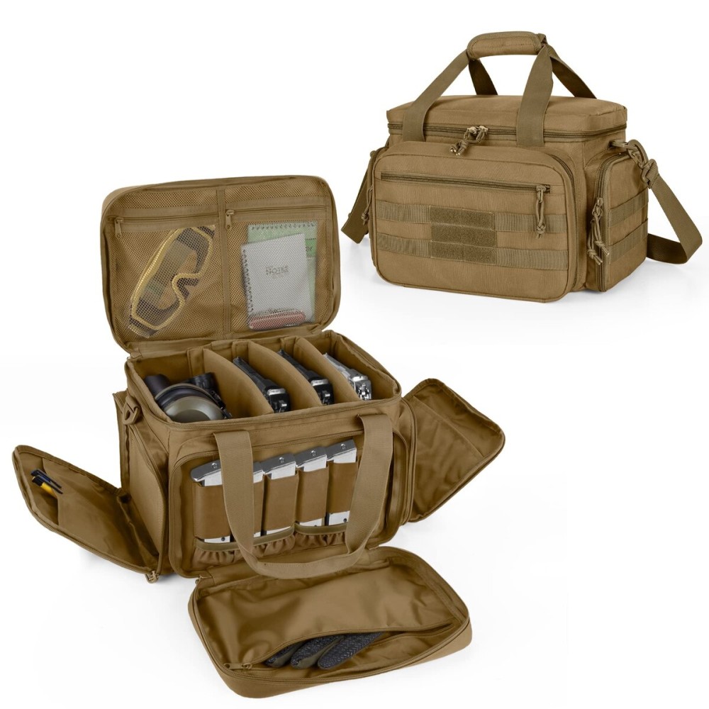 DSLEAF Tactical Gun Range Bag for 4 Handguns, Pistol Shooting Range Bag with 6X Magazine Slots and Extra Pockets for Ammo and Essentials