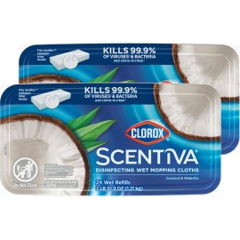 Clorox Scentiva Disinfecting Wet Mop Pad, Disposable Mop Heads, Coconut and Waterlily, 2 Packs, 24 Wet Refills Per Pack (Package May Vary)