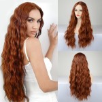 WECAN Auburn Wig For Women Long Wavy Copper Red Wig Curly Synthetic Lace Wig Water Wave Ginger Wig Deep Wave Halloween Cosplay Daily Party Hair Replacement Wig (350(673)
