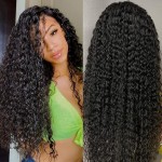 Water Wave Lace Front Wigs Human Hair Brazilian 180% Density Virgin Hair 4X4 Deep Curly Lace Closure Wigs for Black Women Pre Plucked with Baby Hair Natural Color (24 Inch,Water Lace Closure Wigs)