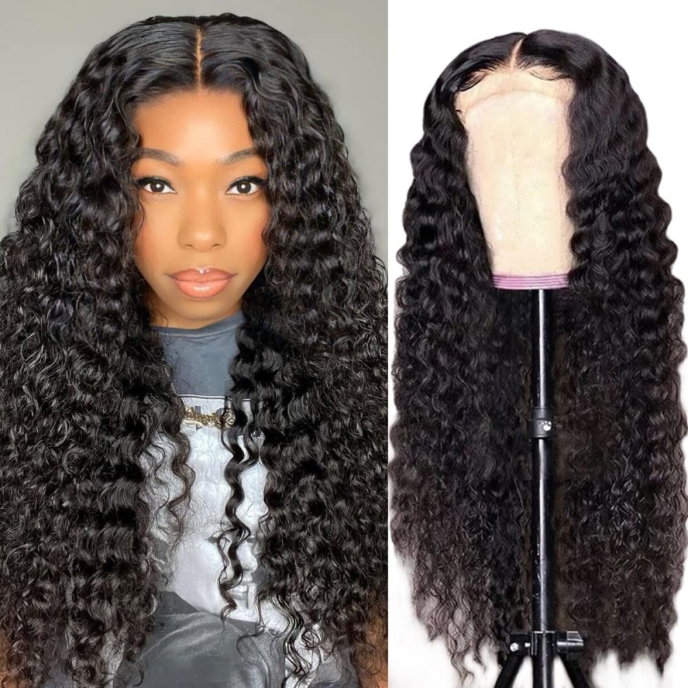 bangjazz Water Wave Lace Front Wigs Human Hair Brazilian 180% Density Virgin Hair Wear and Go Glueless Wig 4X4 Lace Closure Wigs for Black Women Pre Plucked with Baby Hair Natural Color 26 Inch