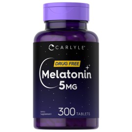 Carlyle Melatonin 5mg | 300 Tablets | Drug Free Supplement | Vegetarian, Non-GMO, Gluten Free
