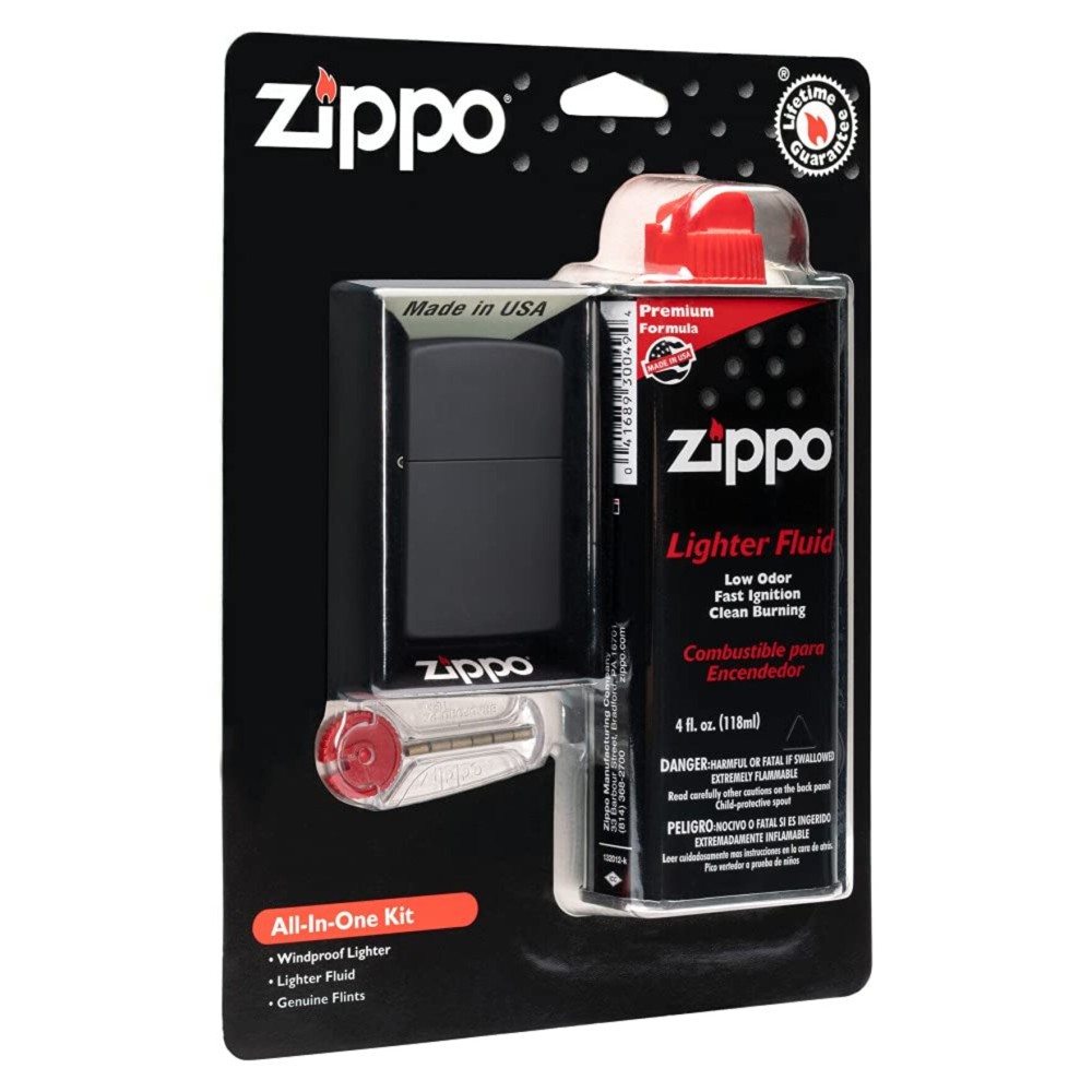 Zippo All-in-One Kit with Black Matte Windproof Lighter