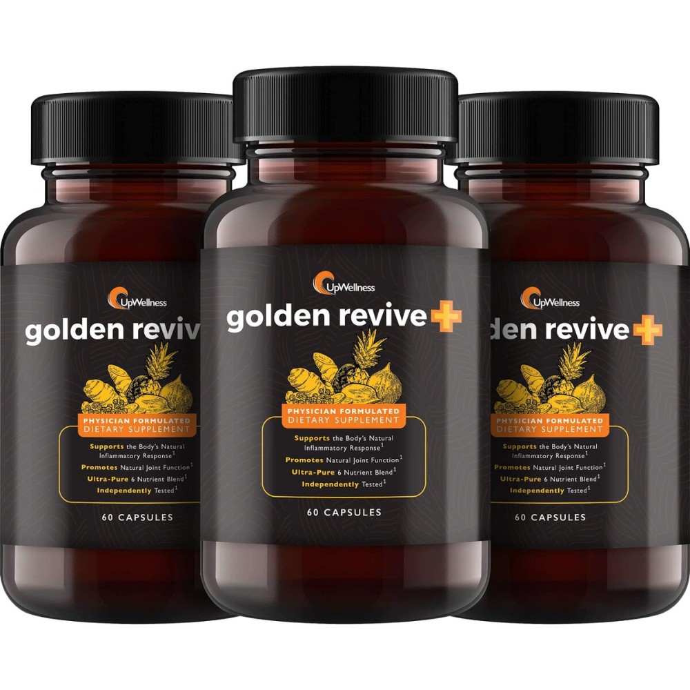 UpWellness Golden Revive + Joint Support Supplement Featuring Turmeric with Black Pepper, Quercetin, and Magnesium- Turmeric Boswellia Supplement - 6 Active Ingredients - 60 Capsules, 3 Pack