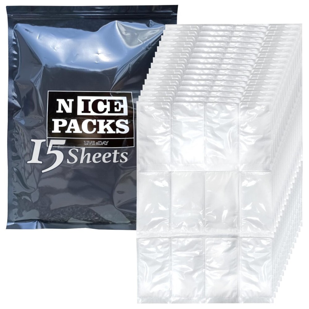 Nice Packs Reusable Dry Ice Packs for Coolers, Lunch Boxes, Frozen Food Shipping - Flexible and Long Lasting (15 Extra Large Sheets)