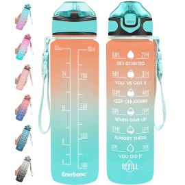 Enerbone 32 oz Water Bottle with Times to Drink and Straw, Motivational Drinking Water Bottles with Carrying Strap, Leakproof BPA & Toxic Free, Ensure You Drink Enough Water for Fitness Gym Outdoor
