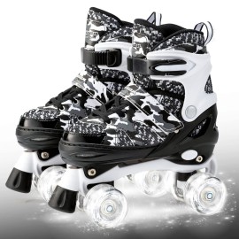 Kuxuan Skates Boys and Girls Camo Adjustable Roller Skates with Light up Wheels, Fun Illuminating Rollerskate for Kids Girls Youth
