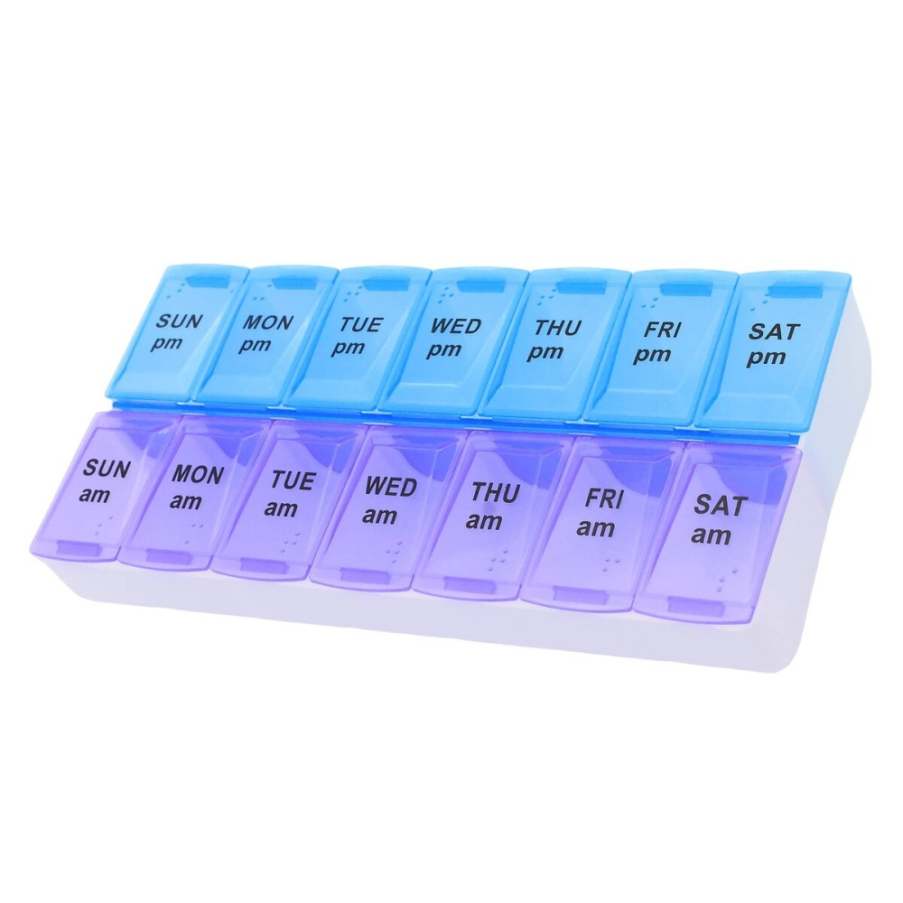 7 Day Weekly AM PM Pill Organizer, ShysTech Large Pill Case Pill Box for Pills Vitamin Supplements Medication (Purple/Blue)