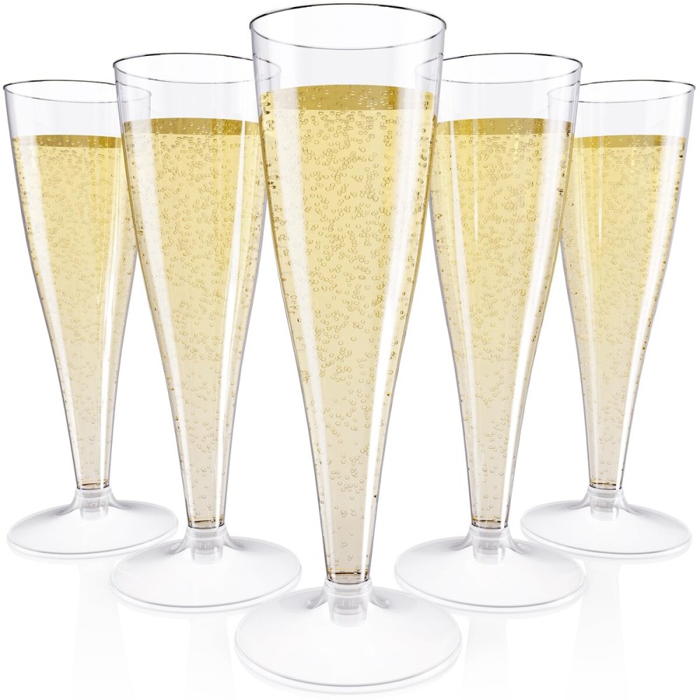 JOLLY CHEF 50 Pack Plastic Champagne Flutes Disposable 4.5 oz Clear Plastic Champagne Glasses Suitable for Wedding, Thanksgiving Day, Christmas