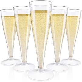JOLLY CHEF 50 Pack Plastic Champagne Flutes Disposable 4.5 oz Clear Plastic Champagne Glasses Suitable for Wedding, Thanksgiving Day, Christmas