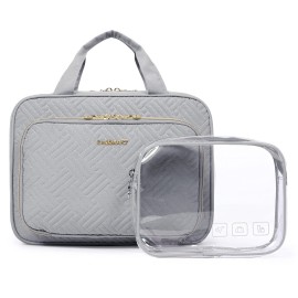 BAGSMART Toiletry Bag Hanging Travel Makeup Organizer with TSA Approved Transparent Cosmetic Bag Makeup Bag for Full Sized Toiletries, Large-Grey