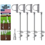 Eurmax USA Ground Anchors Heavy Duty Adjustable L-Shaped Head Shed Tent Stakes Trampoline Anchors, Trampoline Stakes for Sheds,Swing Sets,Mobile Home,Carports Set of 4(Silver)
