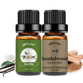 yethious Vanilla Sandalwood Essential Oils for Diffuser & Aromatherapy Pure Natural Organic Vanilla Oils Set - 2PCS 10ML