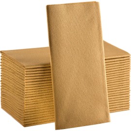 Gold Paper Napkins | Linen Feel Guest Disposable Cloth Like Dinner Napkins | Hand Towels | Soft, Absorbent, Paper Hand Napkins for Kitchen, Bathroom, Parties, Weddings, Dinners | 50 Pack