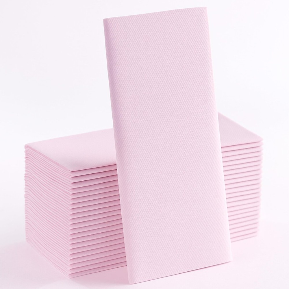 Baby Pink Paper Napkins | Linen Feel Guest Disposable Cloth Like Dinner Napkins | Hand Towels | Soft, Absorbent, Paper Hand Napkins for Kitchen, Bathroom, Parties, Weddings, Dinners | 50 Pack