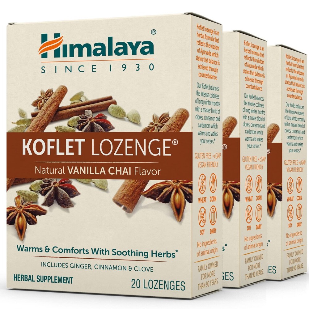 Himalaya Koflet Lozenges, Vanilla Chai Flavor, Natural Herbal Cough Drop for Warming Relief and Soothing Comfort, 130 mg, 20 Lozenges,3 Pack