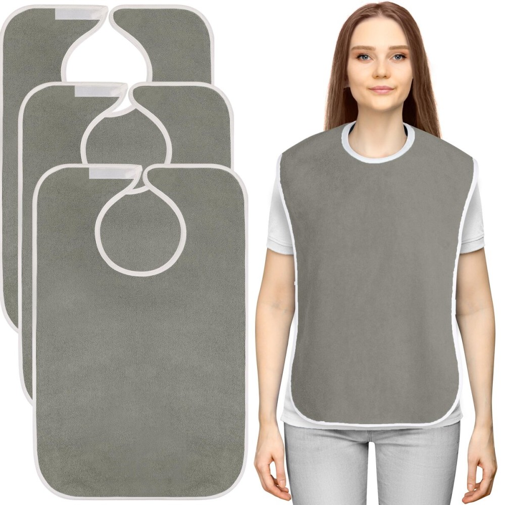 Utopia Towels 3 Pack Premium Unisex Adult Bibs for Elderly Women Men, Waterproof Bib for Eating, Adjustable and Washable (Grey)