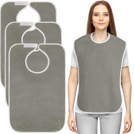 Utopia Towels 3 Pack Premium Unisex Adult Bibs for Elderly Women Men, Waterproof Bib for Eating, Adjustable and Washable (Grey)