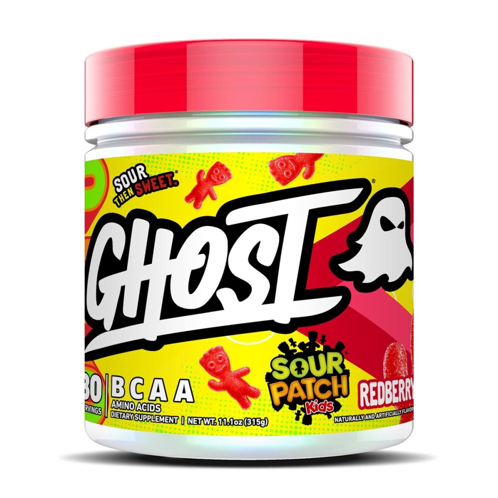 GHOST BCAA Powder Amino Acids Supplement, Sour Patch Kids Redberry - 30 Servings - Sugar-Free Intra, Post & Pre Workout Amino Powder & Recovery Drink, 7G BCAA