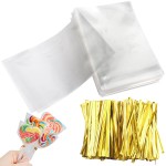 Augshy Cake Pop Bags,300 Pcs 4x6 Treat Cello Bags for lollipop with 300 Twist Ties, 1.4 mils Thickness OPP Plastic Bag for Lollipop Candy Chocolate Cookie Wrapping