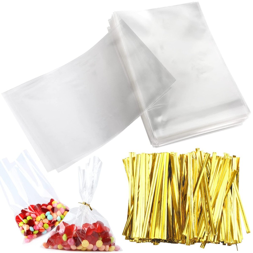 Cake Pop Bags, Augshy 300 Pcs 6x8 Treat Cello Bags for lollipop with 300 Twist Ties,1.4 mils Thickness OPP Plastic Bag for Lollipop Candy Chocolate Cookie Wrapping