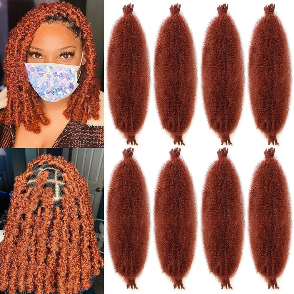 8 Packs Copper Red Springy Afro Twist Crochet Hair 16 Inch Pre-Separated Spring Twist Hair Marley Crochet Braiding For Distressed Soft Locs Hair Extension For Women (8 Strands/Pack,350)