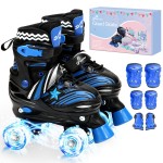 Sportneer Adjustable Kids Roller Skates with Light Up Wheels, 4 Sizes Fit for Girls Boys Ages 5-12, Fun Outdoor Indoor Quad Skates for Beginners, Safe Gift Set with Protective Gear Included