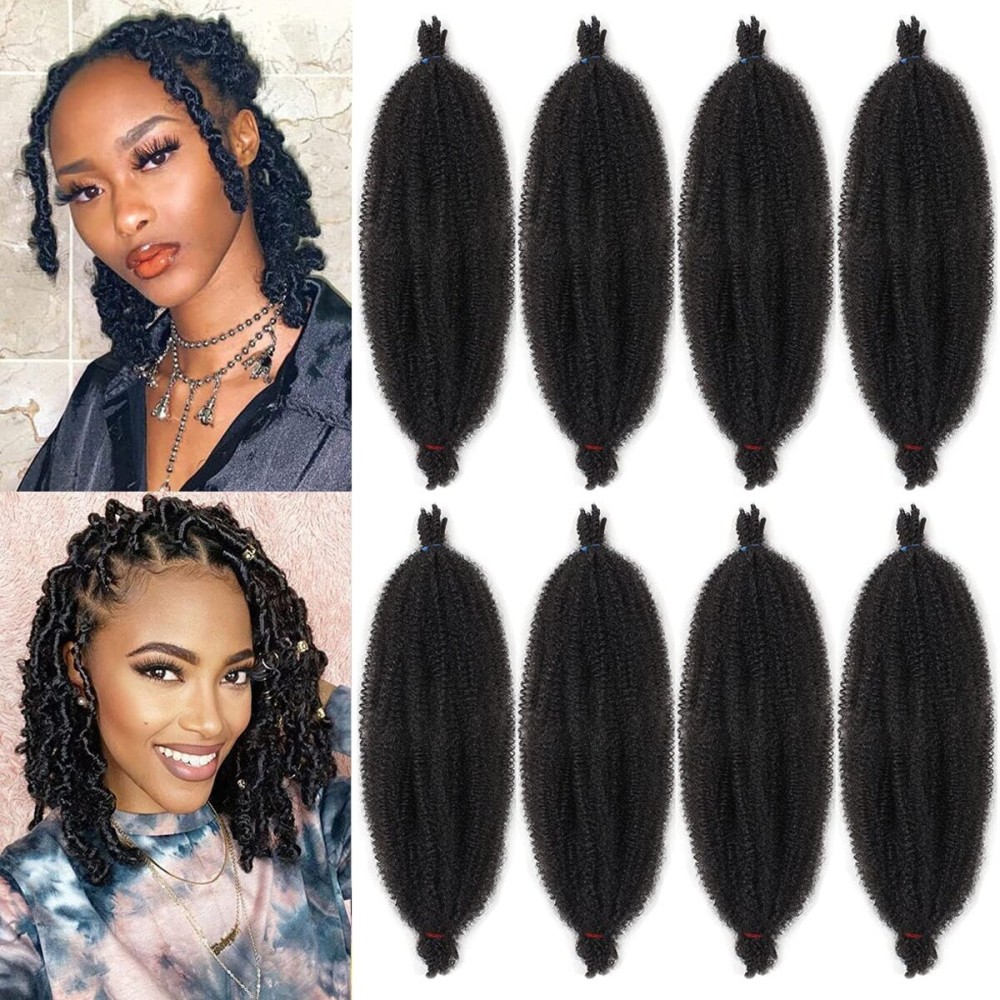 16 Inch Pre-Separated Springy Afro Twist Hair 8 Packs Spring Twist Hair For Distressed Soft Locs Natural Black Marley Twist Crochet Braiding Hair Synthetic Hair Extensions (8 Strands/Pack,1B)