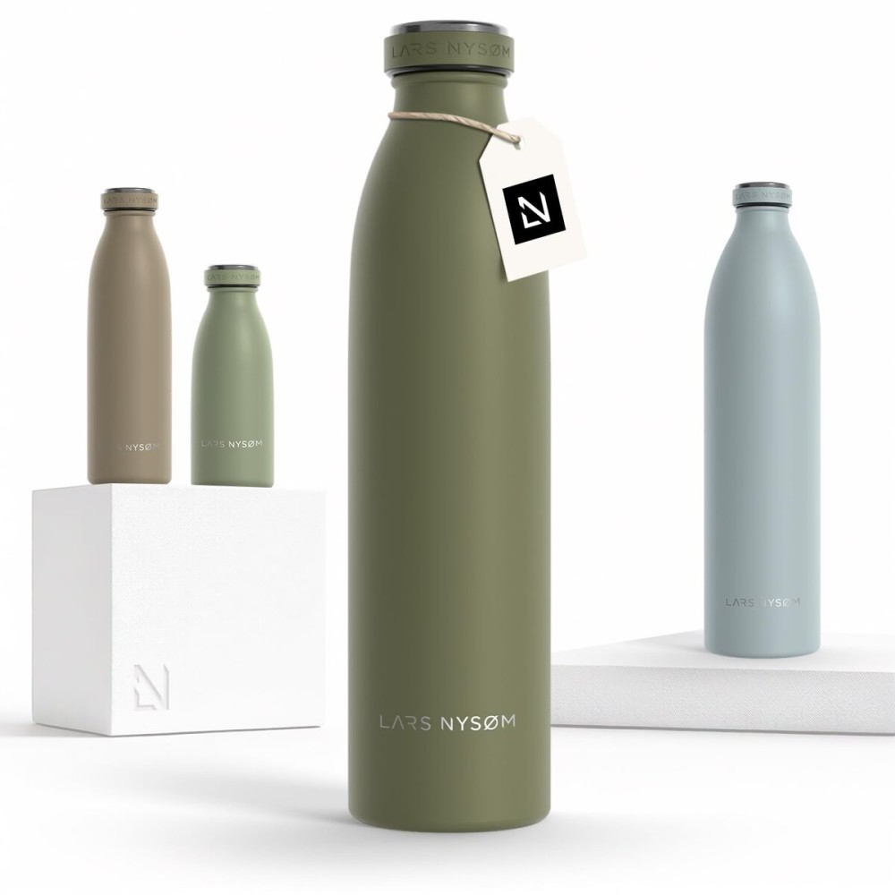 LARS NYSM Stainless Steel Insulated Water Bottle 12oz 17oz 25oz 34oz 51oz | Insulated Thermo Flask for Hot and Cold Beverages | Leakproof Drinking Bottle (Olive Green, 25.4oz)