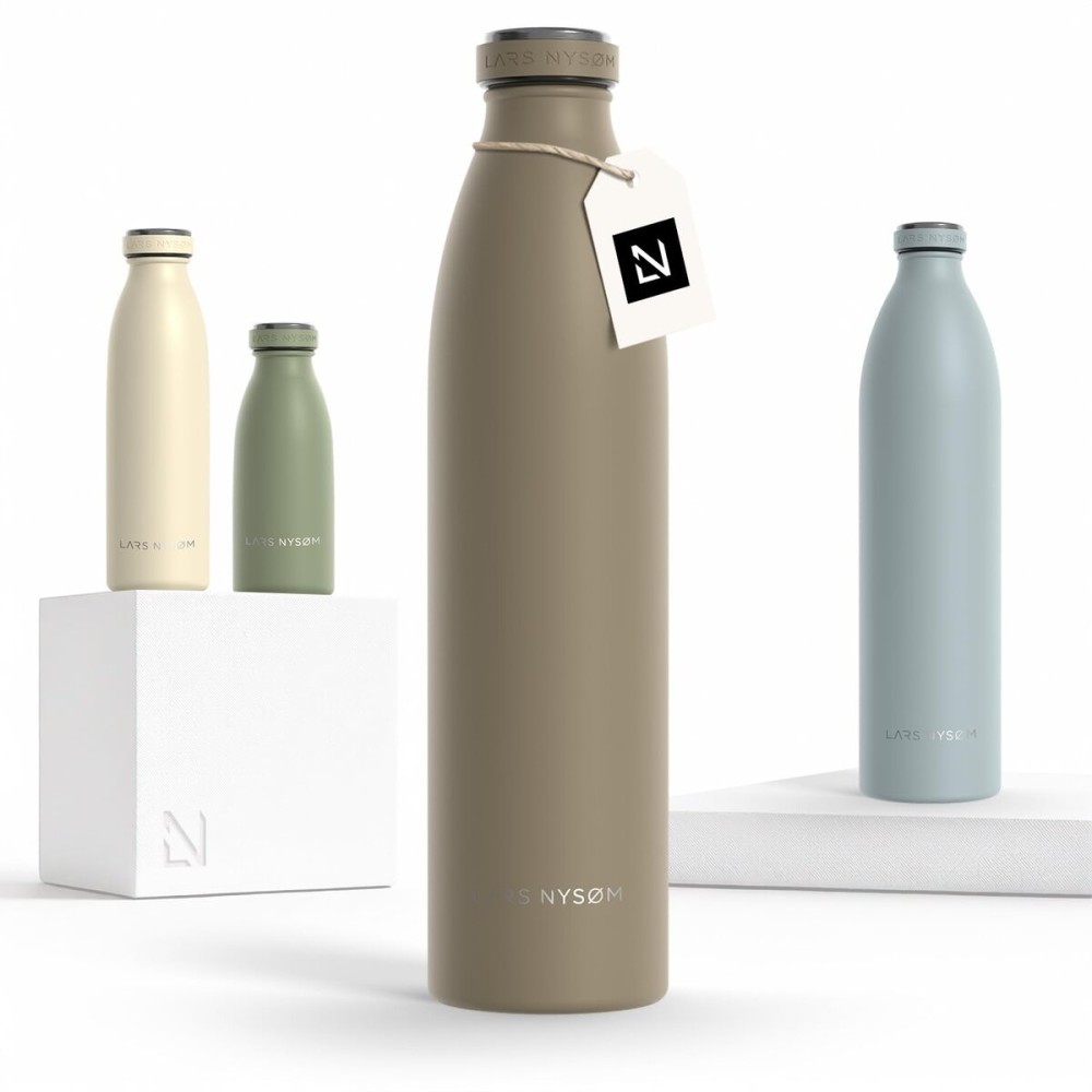 LARS NYSM Stainless Steel Insulated Water Bottle 12oz 17oz 25oz 34oz 51oz | Insulated Thermo Flask for Hot and Cold Beverages | Leakproof Drinking Bottle (Taupe Brown, 33.9oz)