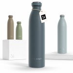LARS NYSM Stainless Steel Insulated Water Bottle 12oz 17oz 25oz 34oz 51oz | Insulated Thermo Flask for Hot and Cold Beverages | Leakproof Drinking Bottle (Stone Blue, 25.4oz)