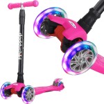 Scooters for Kids 3 Wheel Kick Scooter for Toddlers Girls & Boys, 4 Adjustable Height, Lean to Steer, Extra-Wide Deck, Light Up Wheels for Children from 3 to 14 Years Old,Pink