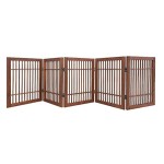 Pet Dog Gate Strong and Durable Freestanding Folding Acacia Hardwood Portable Wooden Fence Indoors or Outdoors by Urnporium (Brown Pet Gate, 5 Panel 24 Tall)