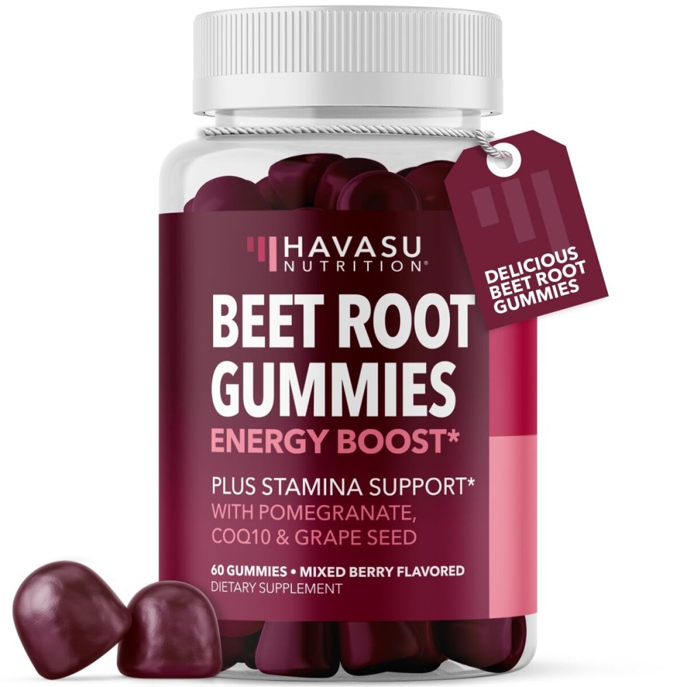 Beet Root Gummies with COQ10 & Pomegranate - Nitric Oxide Supplement for Men and Women - Beetroot for Endurance, Performance, Recovery - Vegan, Non-GMO, Gluten Free - Mixed Berry Flavor, 60 Count