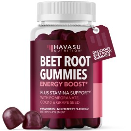 Beet Root Gummies with COQ10 & Pomegranate - Nitric Oxide Supplement for Men and Women - Beetroot for Endurance, Performance, Recovery - Vegan, Non-GMO, Gluten Free - Mixed Berry Flavor, 60 Count