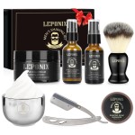 Mens Shaving Kit, Include Straight Razor, Sandalwood Shaving Soap & Cream, After Shave Balm, Pre-Shave Oil, Brush & Bowl - Christmas Gifts for Men Him Secret Santa Gift Set Stocking Stuffers