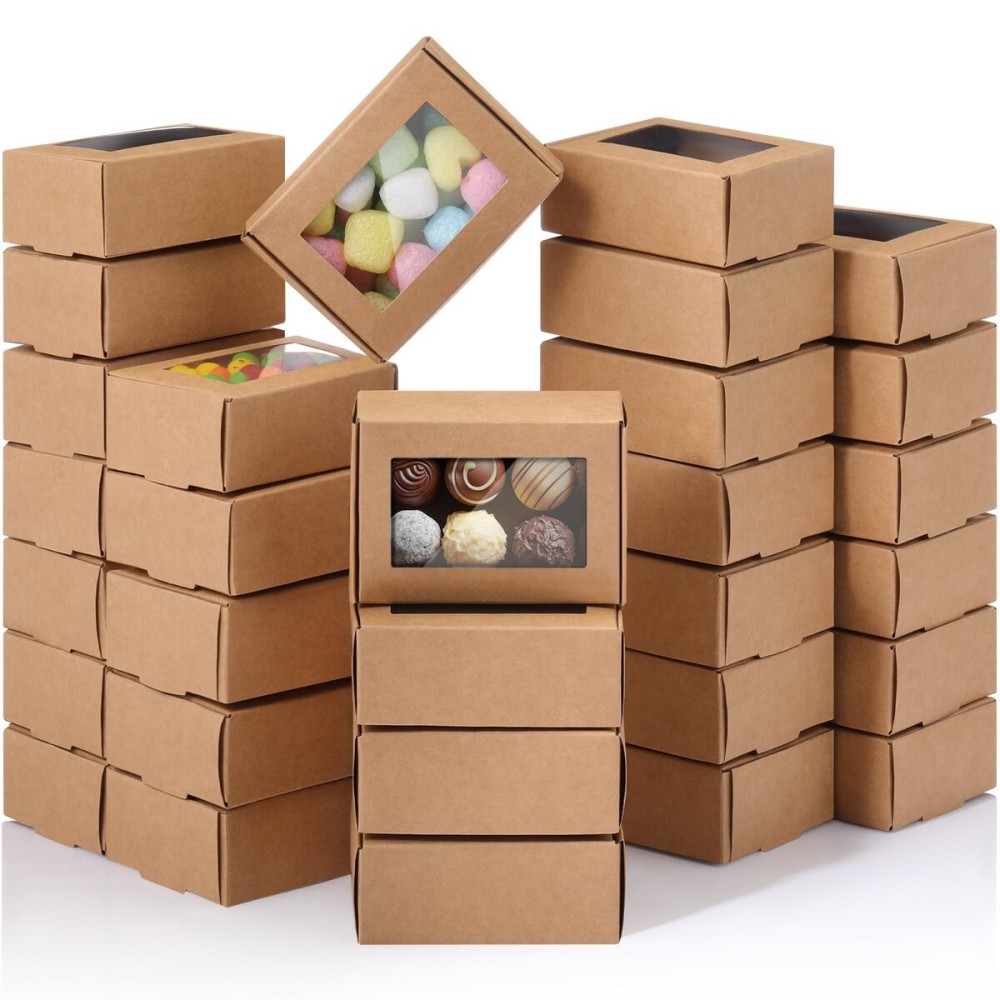 Zonon 30 Pcs Soap Boxes for Homemade Packaging, Mini Kraft Treat Boxes with Window for Bakery Candy Soap Making Gift Packaging(3.7 x 2.6 x 1.37 Inch,Brown)
