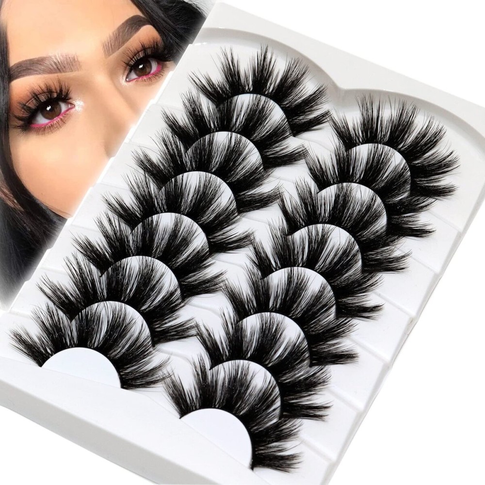 Veleasha False Eyelashes Long Faux Mink Lashes Fluffy Handmade Fake Eyelashes Natural Look 7 Pairs Pack Luxury Cat Eye Lashes (800)