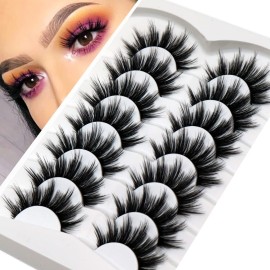 Veleasha False Eyelashes Wispy Faux Mink Lashes Fluffy Handmade Fake Eyelashes Natural Look 7 Pairs Pack Luxury Cat Eye Lashes (815)
