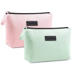 Small Makeup Bag for Purse 2 Pcs Travel Makeup Bag with Zipper Pu Leather Makeup Pouch Cosmetic Bags for Women Make Up Bag for Travelling (Green+Pink)