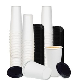 Smygoods White Disposable Paper Coffee Cups with Lids (24 OZ, 50 Count) For Hot Beverages, Tea, Espresso, Cocoa - To Go Drink Containers, Caf & Office