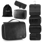 Elviros Hanging Toiletry Bag Removable Travel Bag PU leather Makeup Cosmetic Organizer Kit, Black