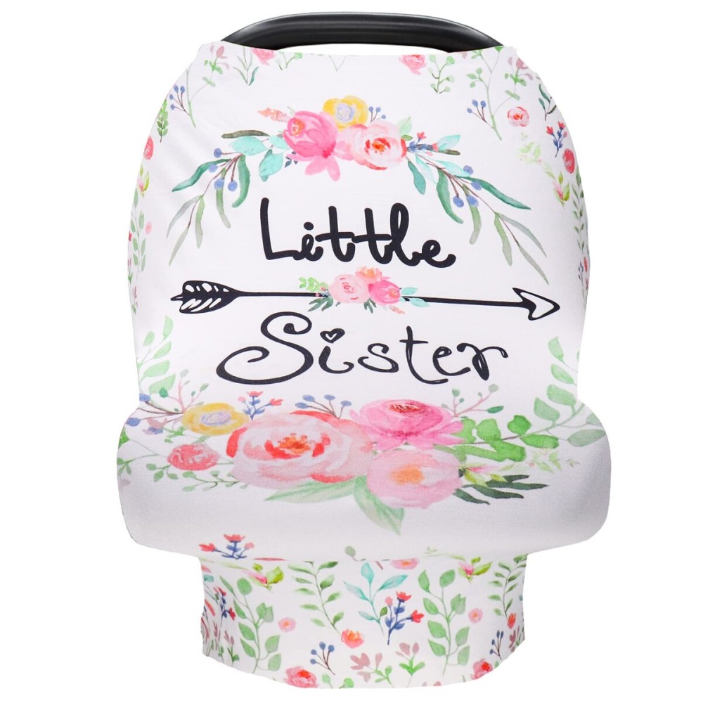 Baby Car Seat Covers Girls, Little Sister Car Seat Canopy for Infant, Multiuse Nursing Covers, Floral Theme Newborn Carrier Cover Summer, Breastfeeding Scarf, Ultra-Soft Breathable