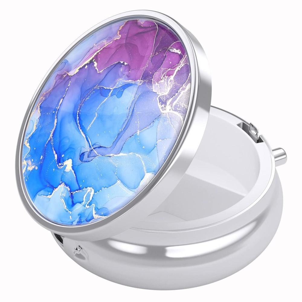 Nipichsha Pill Box, Small Pill Case for Purse & Pocket, Cute Travel Medicine Organizer, Portable Medicine Container Holder to Hold Vitamins, Medication, Fish Oil & Supplement, Blue Marble