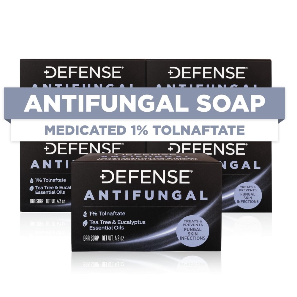 Defense Antifungal Bar Soap 5-Pack | Jock Itch, Ringworm, Athlete\'s Foot, Skin Fungus | Medicated Anti Fungal Treatment (Five Bars, No Case)