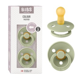 BIBS Pacifiers Colour Collection | Natural Rubber Baby Pacifier | Round Nipple | Set of 2 BPA-Free Soothers | Made in Denmark | 0+ Months (Pack of 2) | Sage