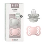 BIBS Supreme Baby Pacifier 2-Pack | Made in Denmark | BPA Free Dummy Soother, Symmetrical Nipple. Silicone, Size 1 (0-6 Months), Haze/Blossom